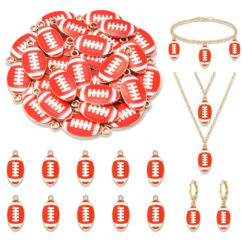 2929 30PCS Football Charms Jewelry Making, Enamel Football Charms